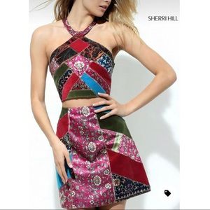 Sherri Hill patchwork cocktail two piece dress. Size 4